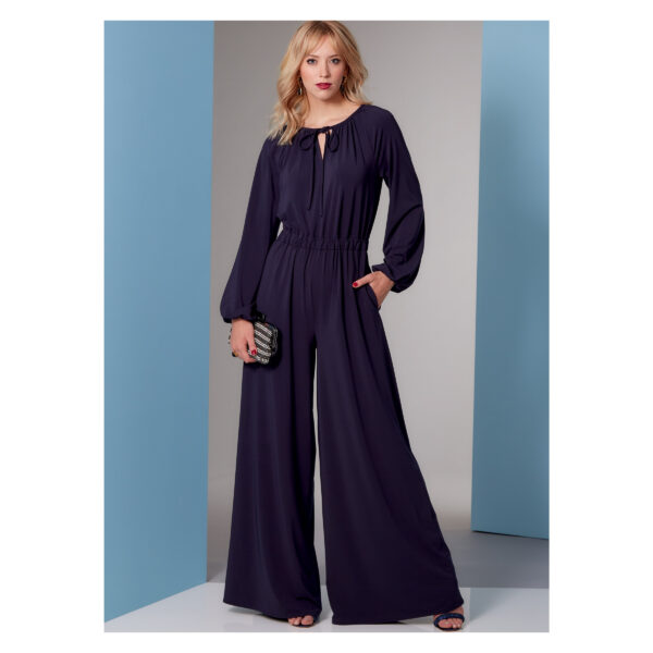 Vogue Schnittmuster V1851 - Overall Gummizug in der Taille - Ausschnitt mit Bindeband – Bild 3
