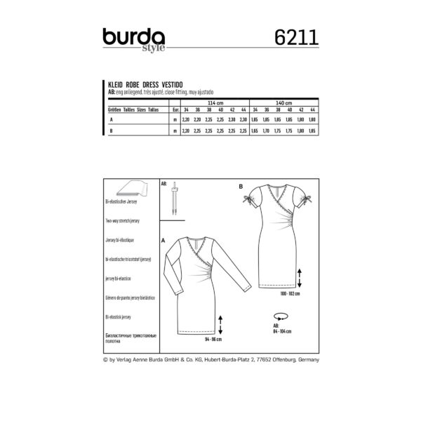 Burda Style Schnittmuster Nr. 6211 - Kleid in Wickeloptik - eng anliegend – Bild 8