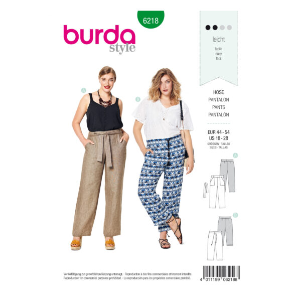 Burda Style Schnittmuster Nr. 6218 - Hose - gerade Form - aufgesetzte Taschen