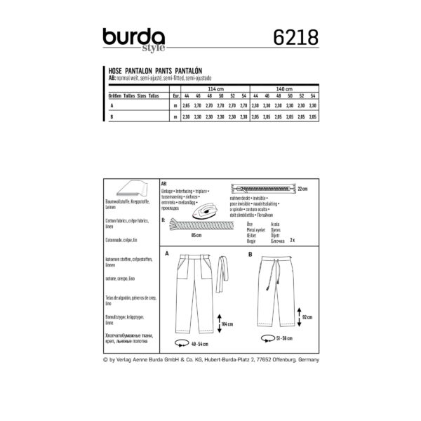 Burda Style Schnittmuster Nr. 6218 - Hose - gerade Form - aufgesetzte Taschen – Bild 8