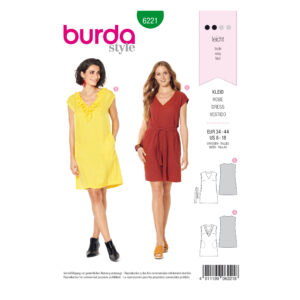 Burda Style Schnittmuster Nr. 6221 - Kleid - ärmellos - V-Ausschnitt mit Volant