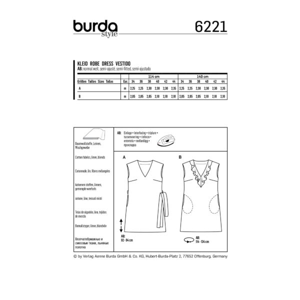 Burda Style Schnittmuster Nr. 6221 - Kleid - ärmellos - V-Ausschnitt mit Volant – Bild 8