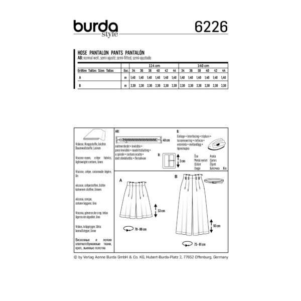 Burda Style Schnittmuster Nr. 6226 - Bermudas - Culotte Hose - Bundfalten – Bild 8