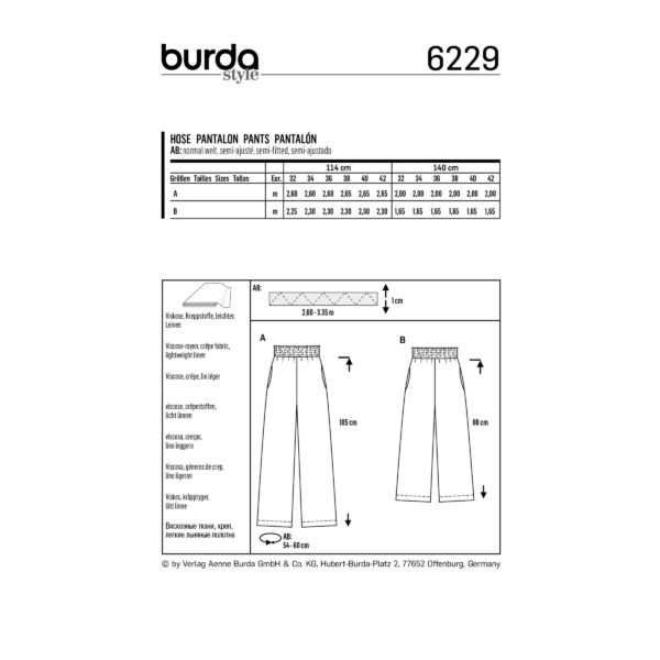 Burda Style Schnittmuster Nr. 6229 - Gummizughose mit Nahttaschen - weites Bein – Bild 8