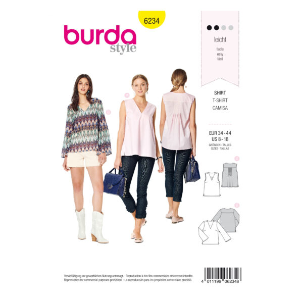 Burda Style Schnittmuster Nr. 6234 - Bluse - Top - V-Ausschnitt