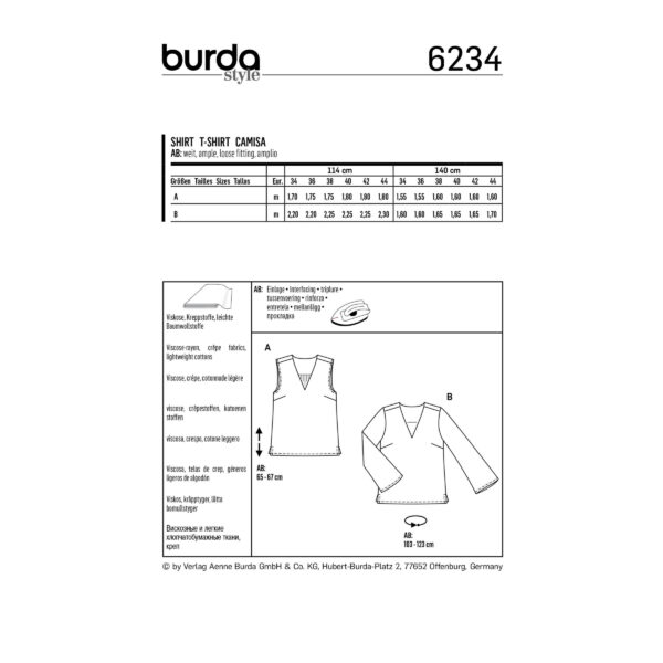 Burda Style Schnittmuster Nr. 6234 - Bluse - Top - V-Ausschnitt – Bild 8
