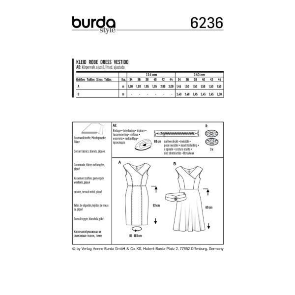 Burda Style Schnittmuster Nr. 6236 - Kleid mit Wickeleffekt - V-Ausschnitt – Bild 8