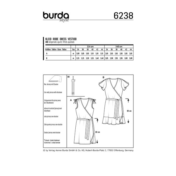 Burda Style Schnittmuster Nr. 6238 - Kleid - Wickelkleid - geraffte Schultern – Bild 8