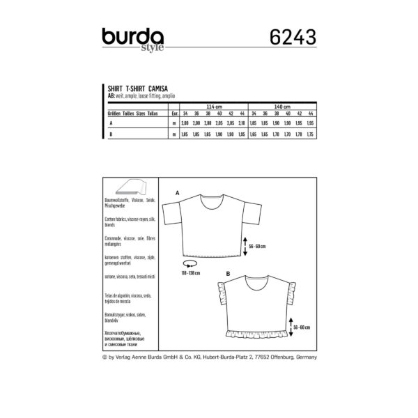 Burda Style Schnittmuster Nr. 6243 - Shirt - Ausschnitt rund - kastige Form - Rüschen – Bild 8