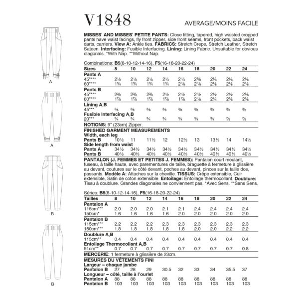 Vogue Schnittmuster V1848 - schmale Hose mit hohem Bund – Bild 6