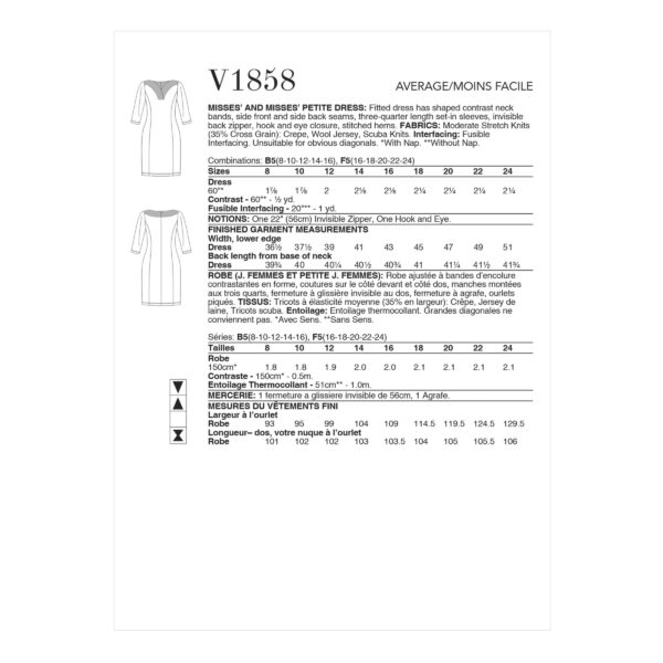 Vogue Schnittmuster V1858 - elegantes Kleid - Etuikleid - betonter Ausschnitt – Bild 5