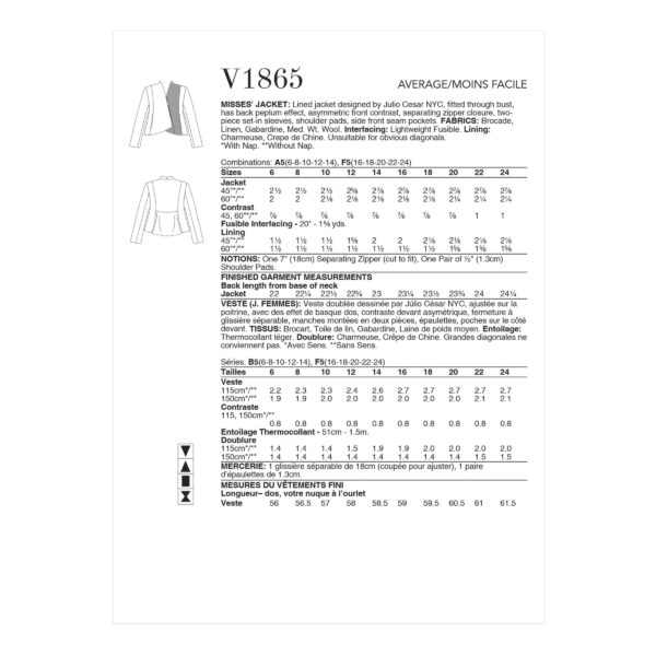 Vogue Schnittmuster V1865 - Jacke - Schösschenjacke - Schwinger – Bild 4