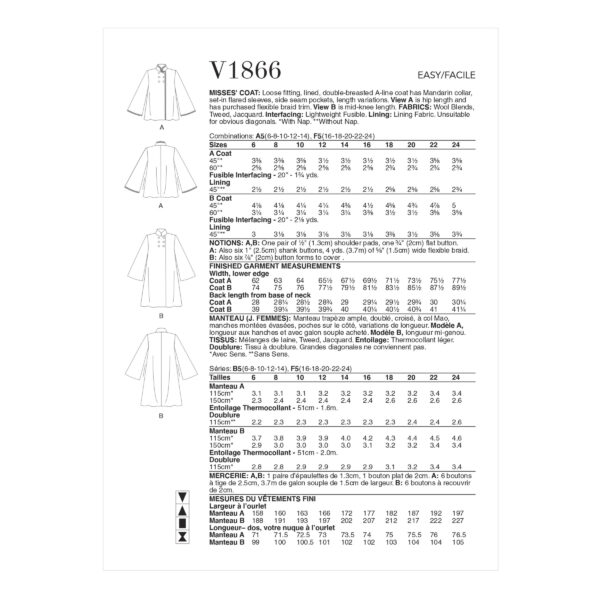 Vogue Schnittmuster V1866 - Jacke - Mantel - Schwinger – Bild 7