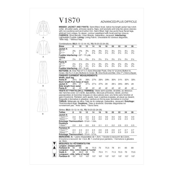 Vogue Schnittmuster V1870 - Hosenanzug - Business Anzug – Bild 6