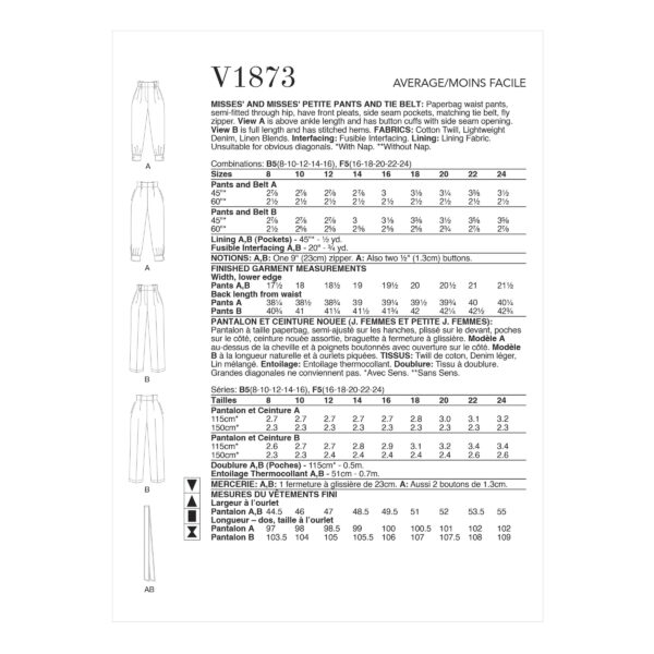 Vogue Schnittmuster V1873 - Sommerhose mit hohem Bund – Bild 4