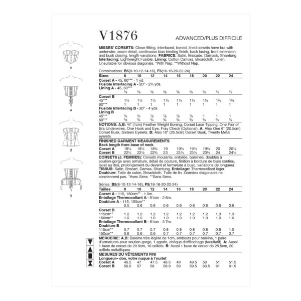 Vogue Schnittmuster V1876 - Corsage - Korsett - Sommereleganz – Bild 7