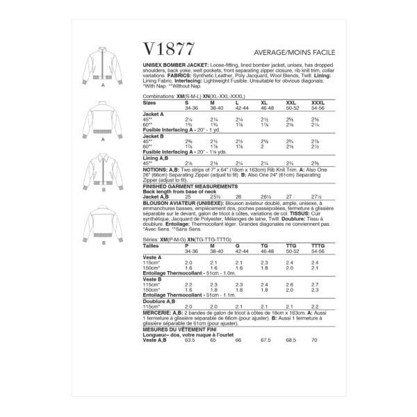 Vogue Schnittmuster V1877 - Jacke - sportlicher Blouson – Bild 8