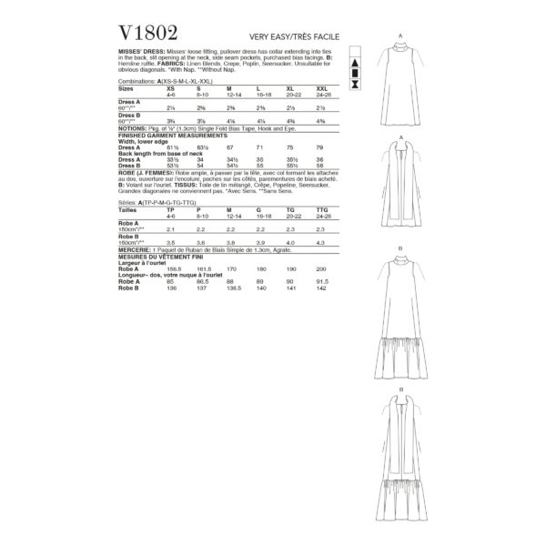 Vogue Schnittmuster V1802 - Kleid - Stehbündchen - ohne Arm – Bild 8