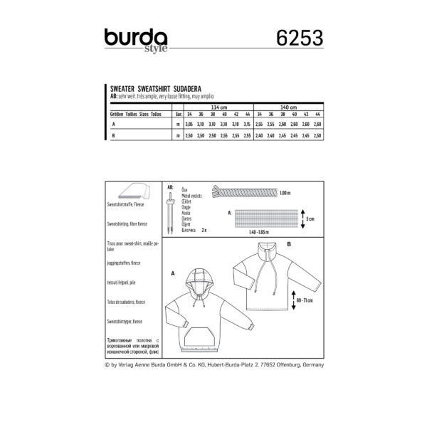 Burda Style Schnittmuster - Sweatshirts - Hoodies - Kapuzenpullover - Nr.6253 – Bild 9
