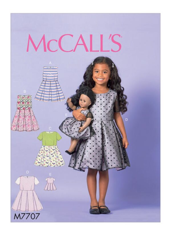McCalls Schnittmuster M7707 - Kleid für Kind und Puppe - 46cm
