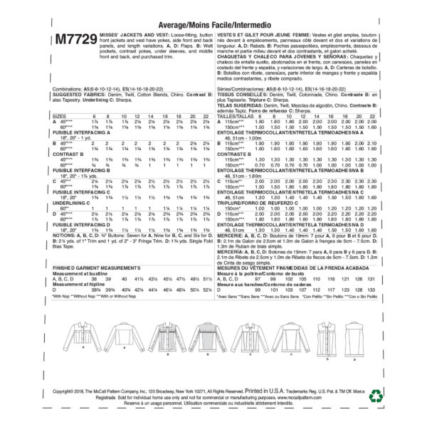 McCalls Schnittmuster M7729 - Jacke - Jeansjacke - Weste – Bild 8