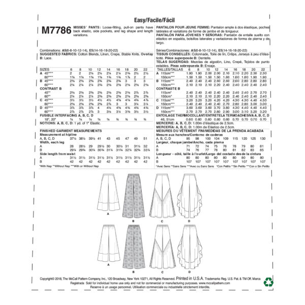 McCalls Schnittmuster M7786 - Hose - Schlaghose - 3/4 Hose – Bild 9