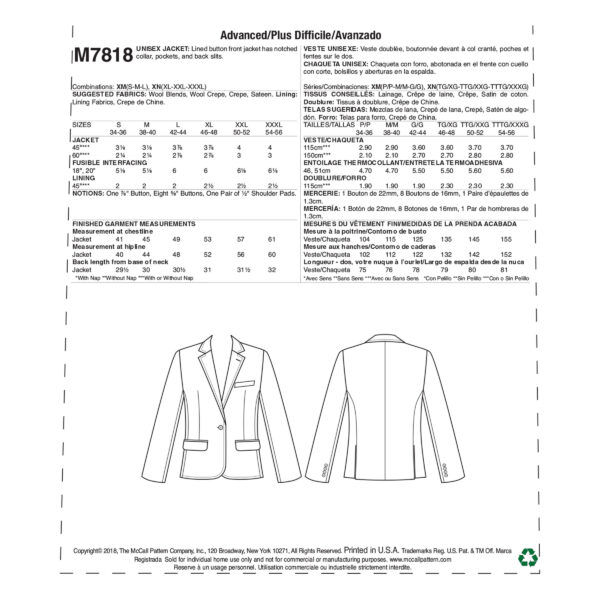 McCalls Schnittmuster M7818 - Blazer - Jacke - Unisex – Bild 8