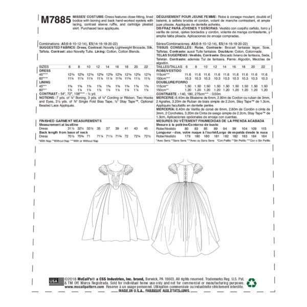 McCalls Schnittmuster M7885 - Kostüm - Kleid - Madame - mit Schnürung hinten – Bild 9