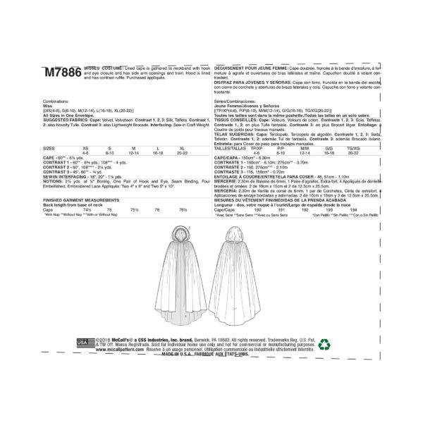 McCalls Schnittmuster M7886 - Kostüm - Umhang - Cape – Bild 6