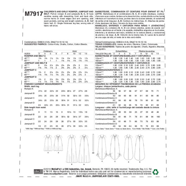 McCalls Schnittmuster M7917 - Sommeroverall - mit Trägern - Kind – Bild 9