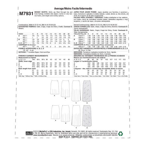 McCalls Schnittmuster M7931 - einfacher Rock - schmaler Schnitt – Bild 9
