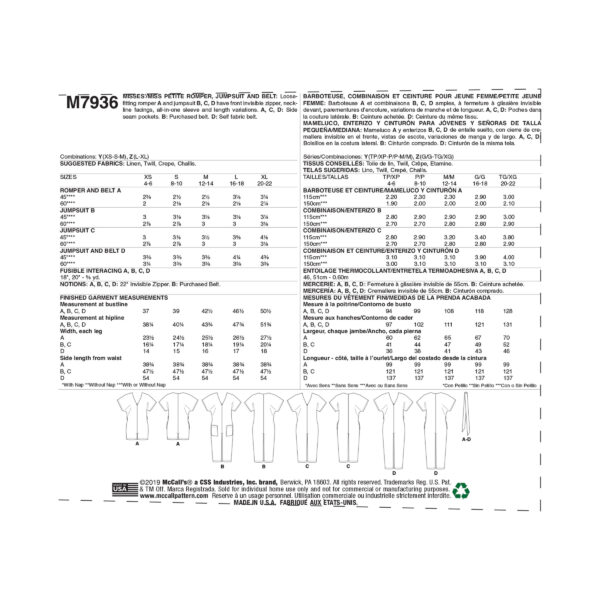 McCalls Schnittmuster M7936 - Overall - schlicht - mit Gürtel – Bild 7