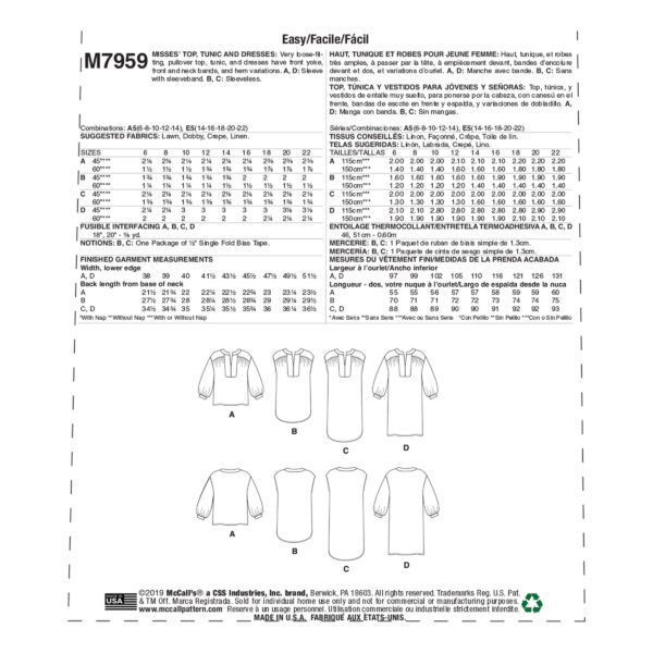 McCalls Schnittmuster M7959 - Bluse - Vorderteil mit Schlitz und Blende – Bild 8