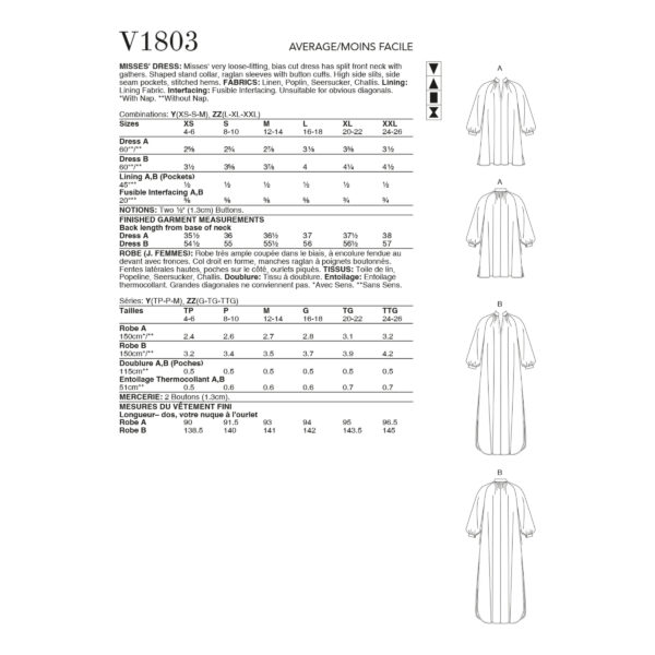 Vogue Schnittmuster V1803 - Kleid - schlicht und lässig weit – Bild 7