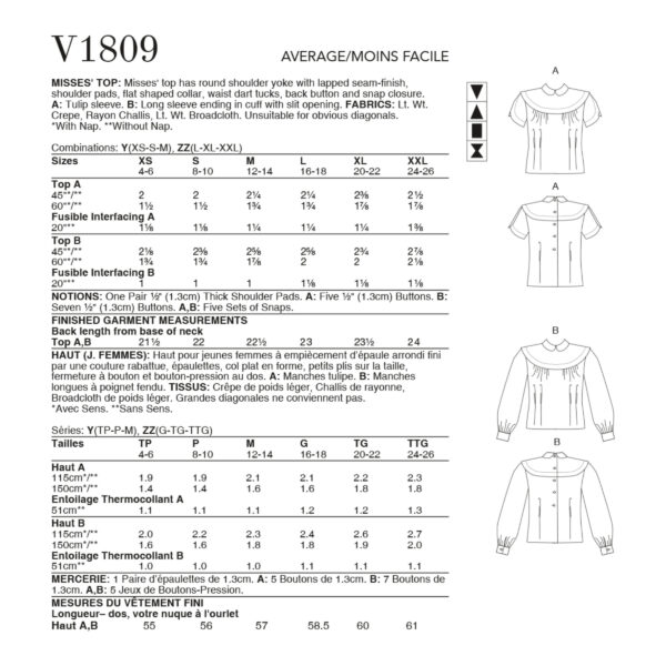 Vogue Schnittmuster V1809 - Shirt - Kurz- und Langarm - Design 1947 – Bild 6
