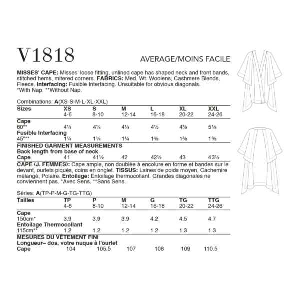 Vogue Schnittmuster V1818 - Jacke - Umhang - Überwurf – Bild 5