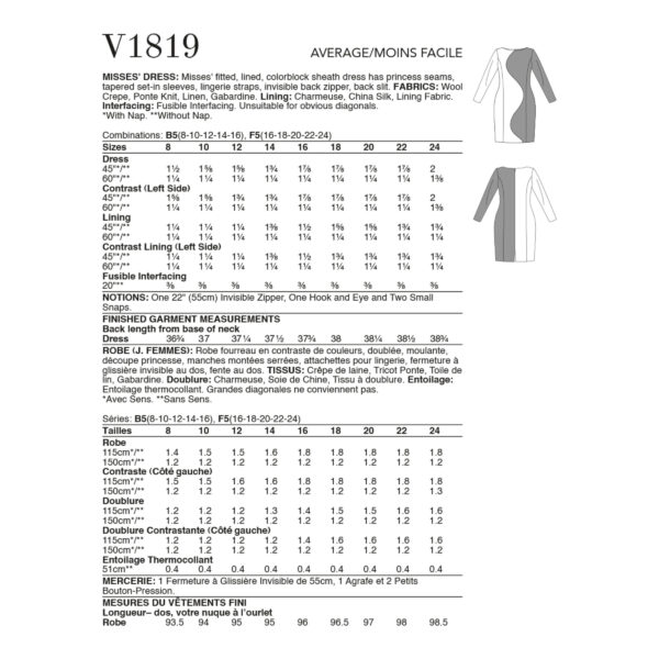 Vogue Schnittmuster V1819 - Kleid - Stoffkombination - Strickkleid – Bild 5