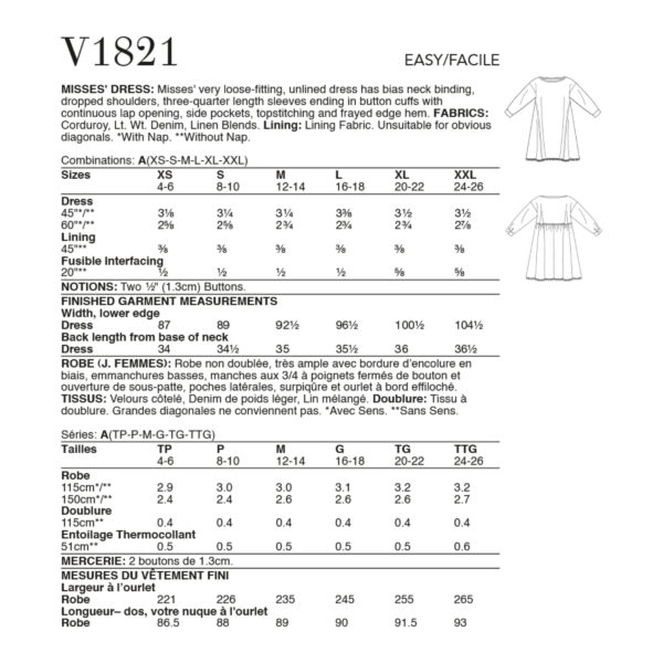 Vogue Schnittmuster V1821 - weites, schlichtes Kleid – Bild 5