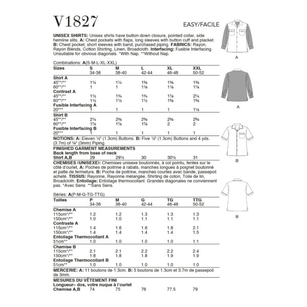 Vogue Schnittmuster V1827 - Bluse - Hemd - Unisex – Bild 8