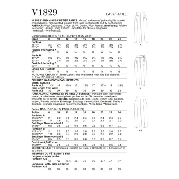 Vogue Schnittmuster V1829 - Hose - schmale Hose mit breitem Bund – Bild 6