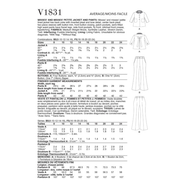 Vogue Schnittmuster V1831 - Hose und Jacke - Hosenanzug - Kombination – Bild 5