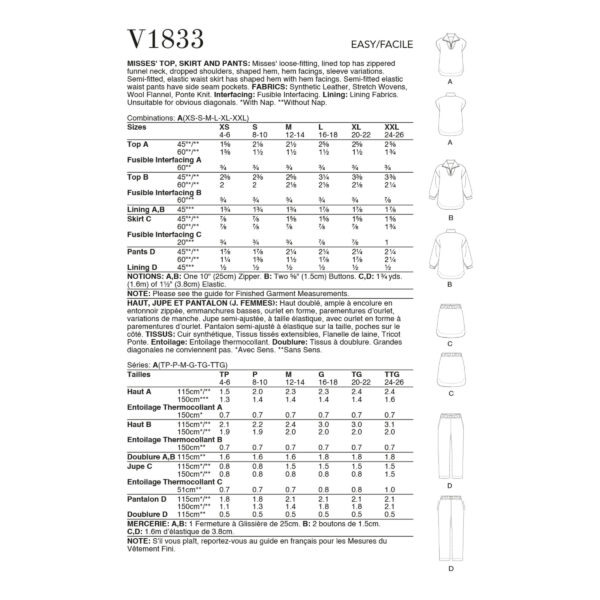 Vogue Schnittmuster V1833 - Hose, Rock und Shirt - Kombination – Bild 7