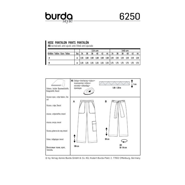 Burda Style Schnittmuster Nr. 6250 - Hosen - Weite Form - rückw. Gummizug – Bild 8