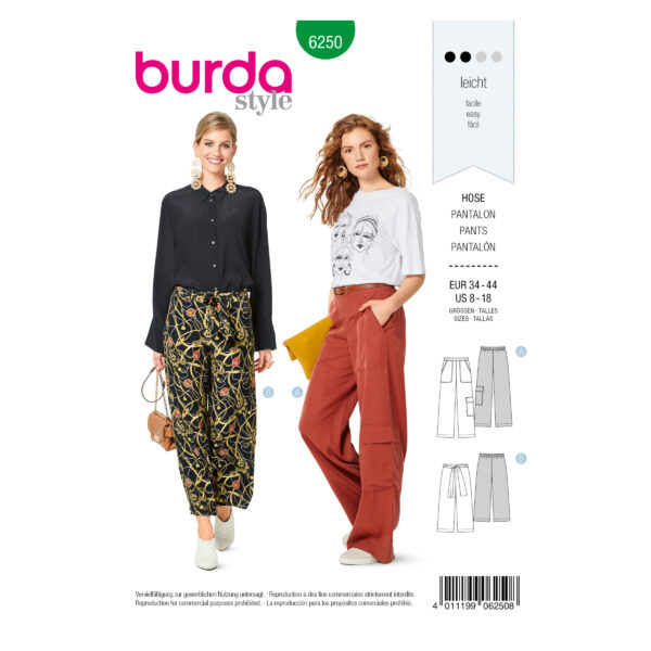 Burda Style Schnittmuster Nr. 6250 - Hosen - Weite Form - rückw. Gummizug