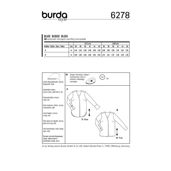 Burda Style Schnittmuster Nr. 6278 - Blusen - Longblusen - V-Ausschnitt – Bild 8