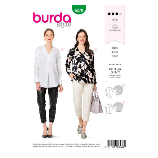 Burda Style Schnittmuster Nr. 6278 - Blusen - Longblusen - V-Ausschnitt