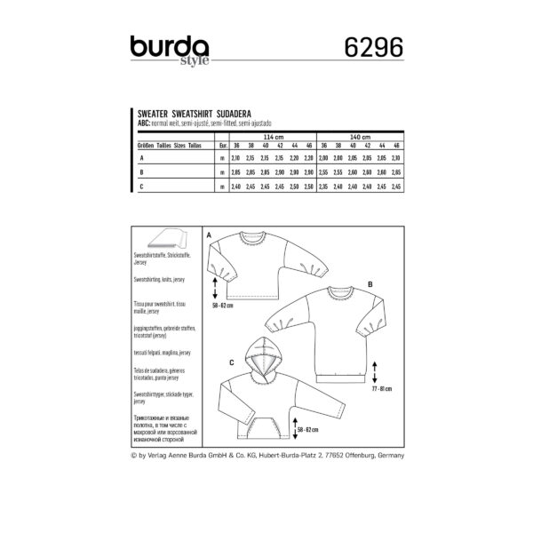Burda Style Schnittmuster Nr. 6296 - Hoodie - Pullover - Sweatshirts – Bild 10