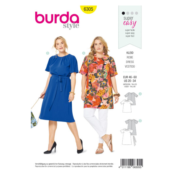 Burda Style Schnittmuster Nr. 6305 - Shirt und Kleid - Falten am Ausschnitt