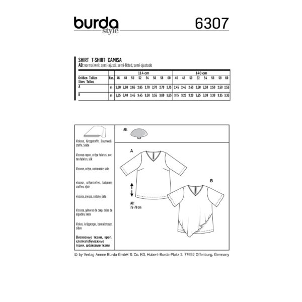 Burda Style Schnittmuster Nr. 6307 - Blusenshirt mit V-Ausschnitt – Bild 4