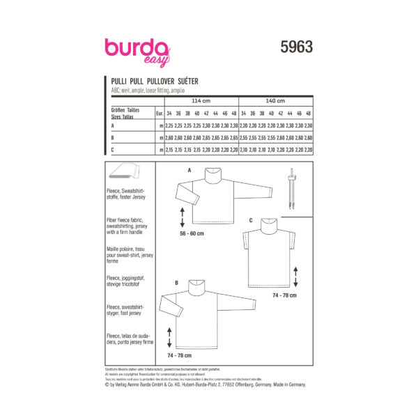 Burda Style Schnittmuster Nr. 5963 - Pullover - Pullis mit Rollkragen – Bild 9